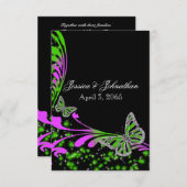 Schwarzer Rosa-grüner Schmetterling-Funken Einladung (Vorne/Hinten)