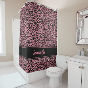 Schwarzer Rosa Leopardenprint Personalisiert Duschvorhang