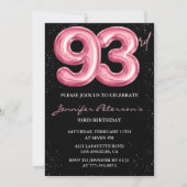 Schwarzer Rosa Luftballon Glam 93. Geburtstag Einladung (Vorderseite)
