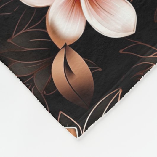 Schwarzer Rosa Rosa Rose Gold Floral Fleecedecke (Ecke)