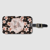 Schwarzer Rosa Rosa Rose Gold Floral Gepäckanhänger (Vorderseite (Horizontal))