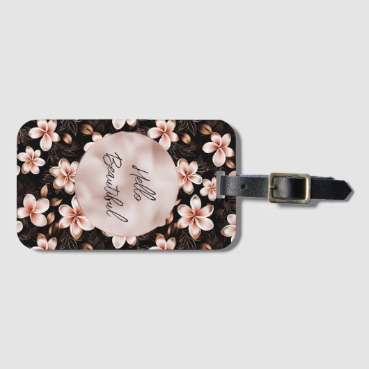 Schwarzer Rosa Rosa Rose Gold Floral Gepäckanhänger (Vorderseite (Horizontal))