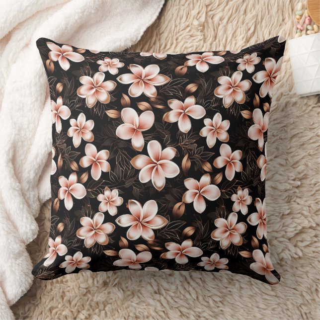 Schwarzer Rosa Rosa Rose Gold Floral Kissen (Decke)