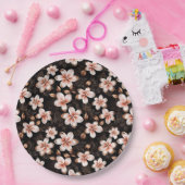 Schwarzer Rosa Rosa Rose Gold Floral Pappteller (Party)