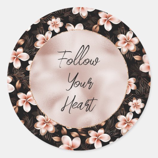 Schwarzer Rosa Rosa Rose Gold Floral Runder Aufkleber (Vorderseite)