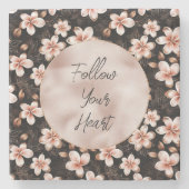 Schwarzer Rosa Rosa Rose Gold Floral Steinuntersetzer (Vorderseite)