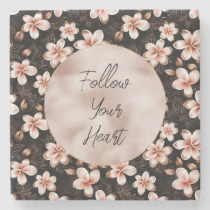 Schwarzer Rosa Rosa Rose Gold Floral Steinuntersetzer