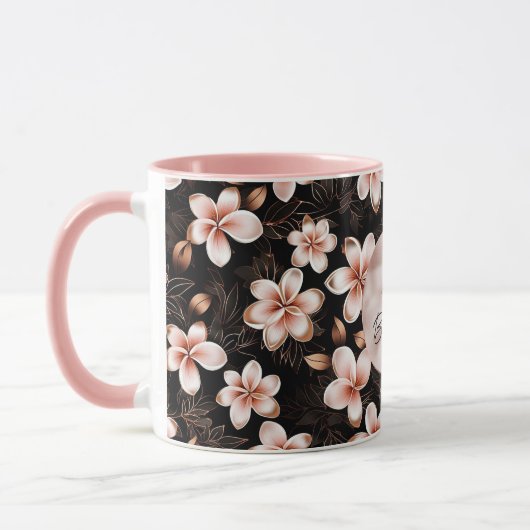 Schwarzer Rosa Rosa Rose Gold Floral Tasse (Links)