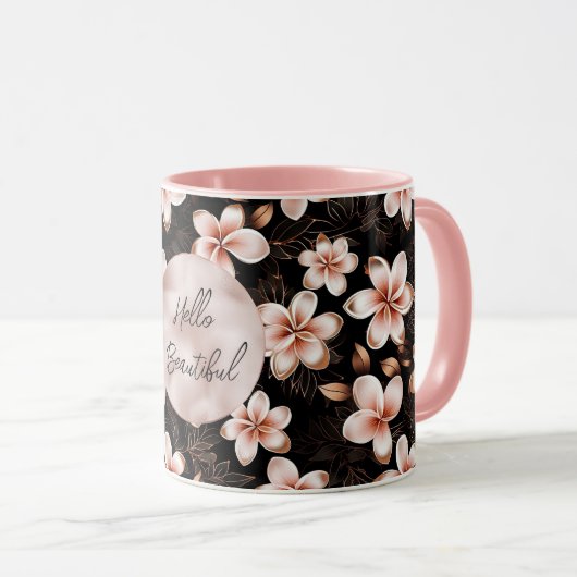 Schwarzer Rosa Rosa Rose Gold Floral Tasse (VorderseiteRechts)
