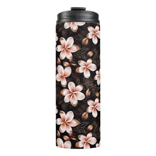 Schwarzer Rosa Rosa Rose Gold Floral Thermosbecher (Vorderseite)