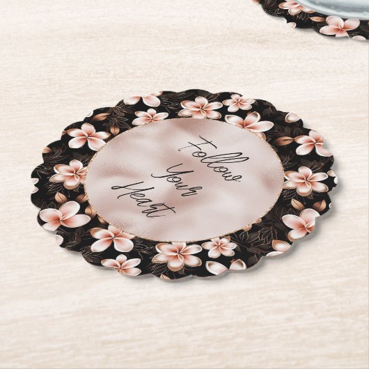 Schwarzer Rosa Rosa Rose Gold Floral Untersetzer (angewinkelt)