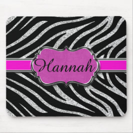 Schwarzer rosa silberner GlitzerZebra Mousepad