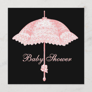 Schwarzer rosa Sonnenschirm Baby Mädchen Shower Einladung