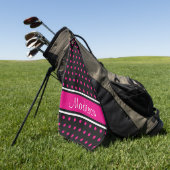 Schwarzer rosa Tupfen-Streifen-Skript-Name Golfhandtuch (Gras)