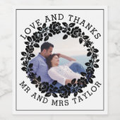 Schwarzer Rose Vielen Dank Herr & Frau Foto Hochze Weinetikett (Einzelnes Label)