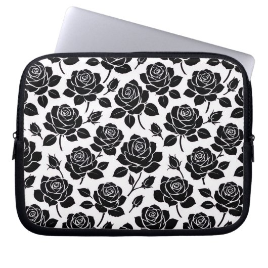 Schwarzer Rosenaufdruck Laptopschutzhülle (Vorderseite)
