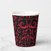 Schwarzer RotDamast Muster Papier Cup Pappbecher (Rückseite)
