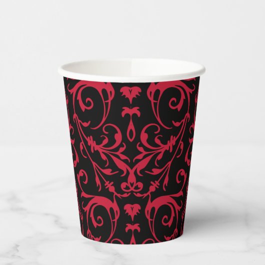 Schwarzer RotDamast Muster Papier Cup Pappbecher (Links)
