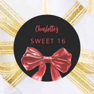 Schwarzer Roter Bogen Sweet 16 Runder Aufkleber