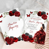 Schwarzer Roter Burgund Blumenprinzessin Quinceañe Einladung