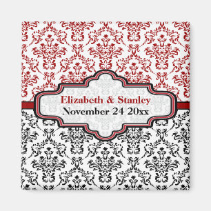 Schwarzer roter Damast Hochzeit Save the Date Magn Magnet