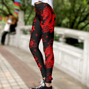 Schwarzer Roter Drache Chinesisches Neujahr Modern Leggings
