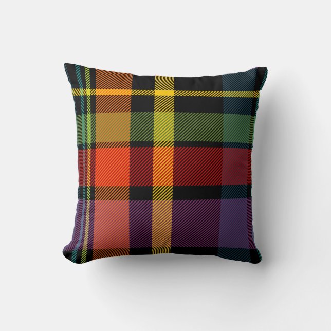 Schwarzer, roter, gelber, grüner und lila Tartan Kissen (Vorderseite)