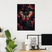 Schwarzer roter Mottenaufdruck dunkle Botanik, Dun Poster (Heimbüro)