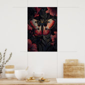 Schwarzer roter Mottenaufdruck dunkle Botanik, Dun Poster (Küche)
