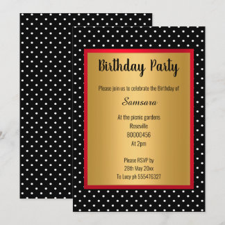 SCHWARZER ROTER SPOTPATTERN GOLD JEDEN ANLASS EINLADUNG