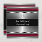 Schwarzer Roter Star von David Bar Mitzvah Einladung (Vorne/Hinten)