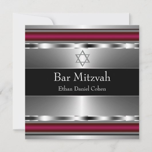 Schwarzer Roter Star von David Bar Mitzvah Einladung (Vorderseite)