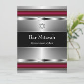 Schwarzer Roter Star von David Bar Mitzvah Einladung (Stehend Vorderseite)