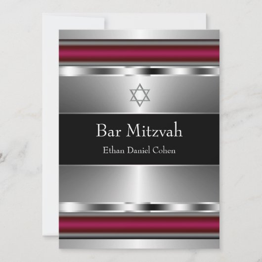 Schwarzer Roter Star von David Bar Mitzvah Einladung (Vorderseite)