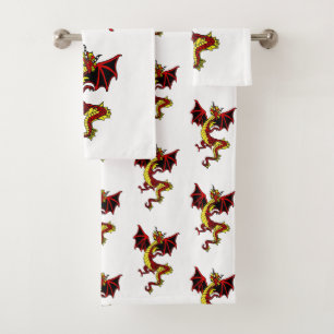 Schwarzer, Roter und Golddrache Badhandtuch Set
