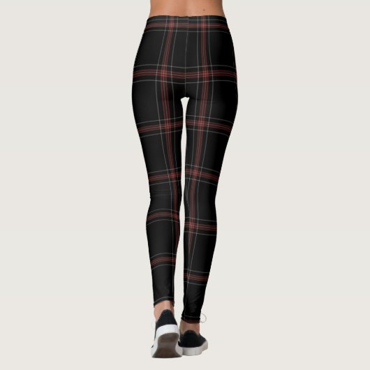 Schwarzer roter weißer großer Tartan kariert Leggings (Rückseite)