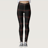 Schwarzer roter weißer großer Tartan kariert Leggings (Vorderseite)