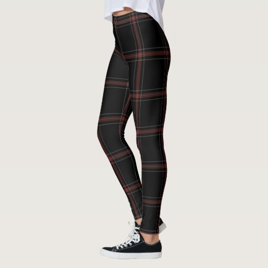 Schwarzer roter weißer großer Tartan kariert Leggings (Links)