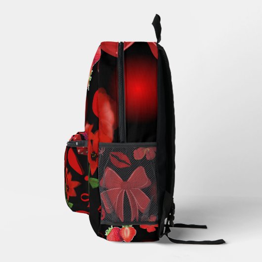 Schwarzer Rucksack mit fett rotem Stickerdesign (Rechts)