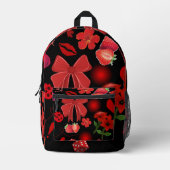 Schwarzer Rucksack mit fett rotem Stickerdesign (Vorderseite)