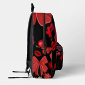 Schwarzer Rucksack mit fett rotem Stickerdesign (Links)
