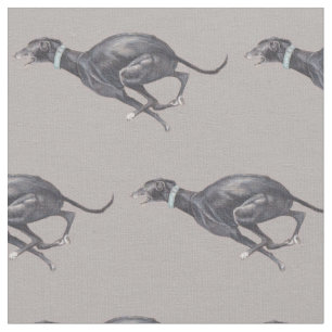 Schwarzer Running Greyhound auf grauem Hund Art Fa Stoff