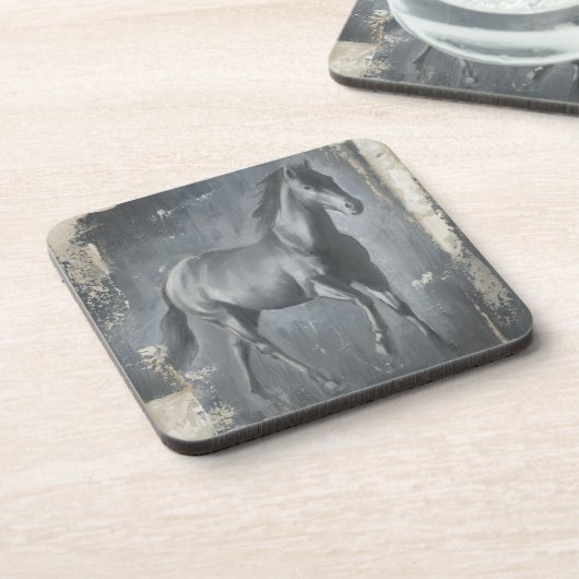 Schwarzer Running Stallion Getränkeuntersetzer (Linke Seite)