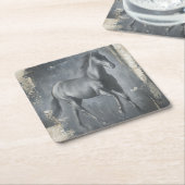 Schwarzer Running Stallion Rechteckiger Pappuntersetzer (angewinkelt)