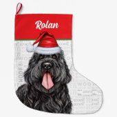 Schwarzer russischer Terrier Hund mit Hundename Großer Weihnachtsstrumpf (Vorderseite)