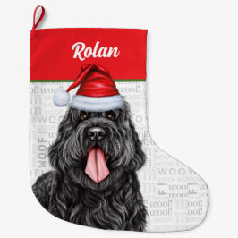 Schwarzer russischer Terrier Hund mit Hundename Großer Weihnachtsstrumpf