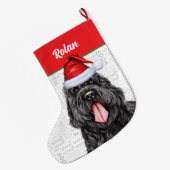 Schwarzer russischer Terrier Hund mit Hundename Großer Weihnachtsstrumpf (Rückseite (Hängend))