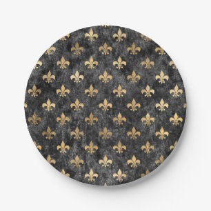 Schwarzer Samt Fleur De Lis Mardi Gras Orleans Pappteller