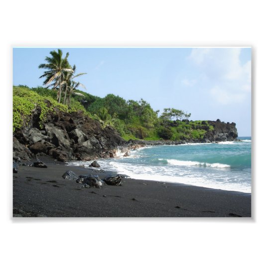 Schwarzer Sandstrand auf dem Hawaii-Foto drucken Fotodruck (Vorne)
