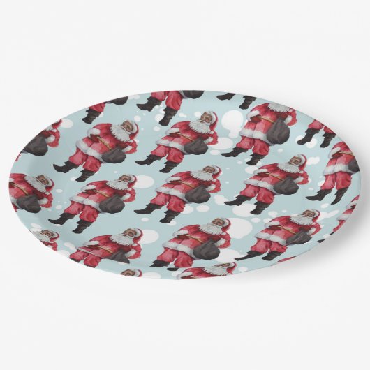 Schwarzer Sankt-Party-Dekor-WeihnachtsTeller Pappteller (Schrägansicht)